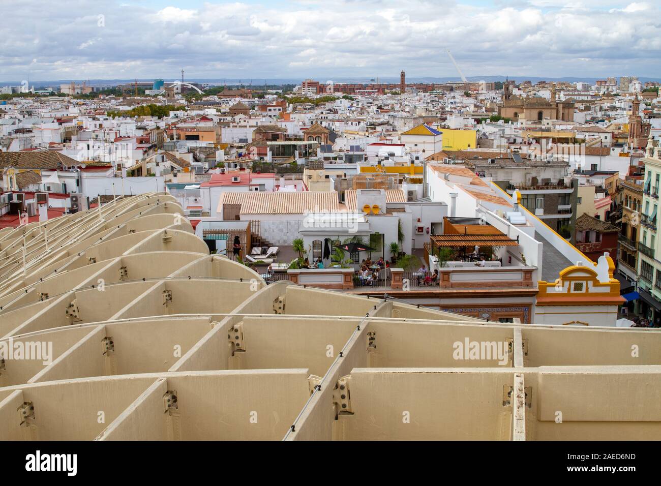 Sevilla, Spain - September, 21:  View of Sevilla Mushrooms , also known as Metropol Parasol project by architect Jürgen Mayer,  the largest wood struc Stock Photo