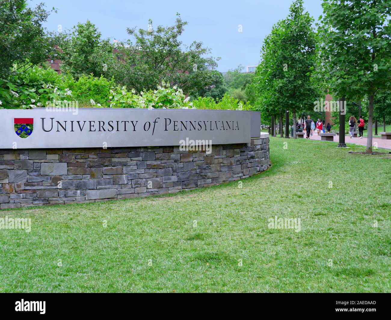 PHILADELPHIA - MAY 2019:  Even by Ivy League standards, the University of Pennsylvania's campus is very green and shady, as seen in this view along Lo Stock Photo