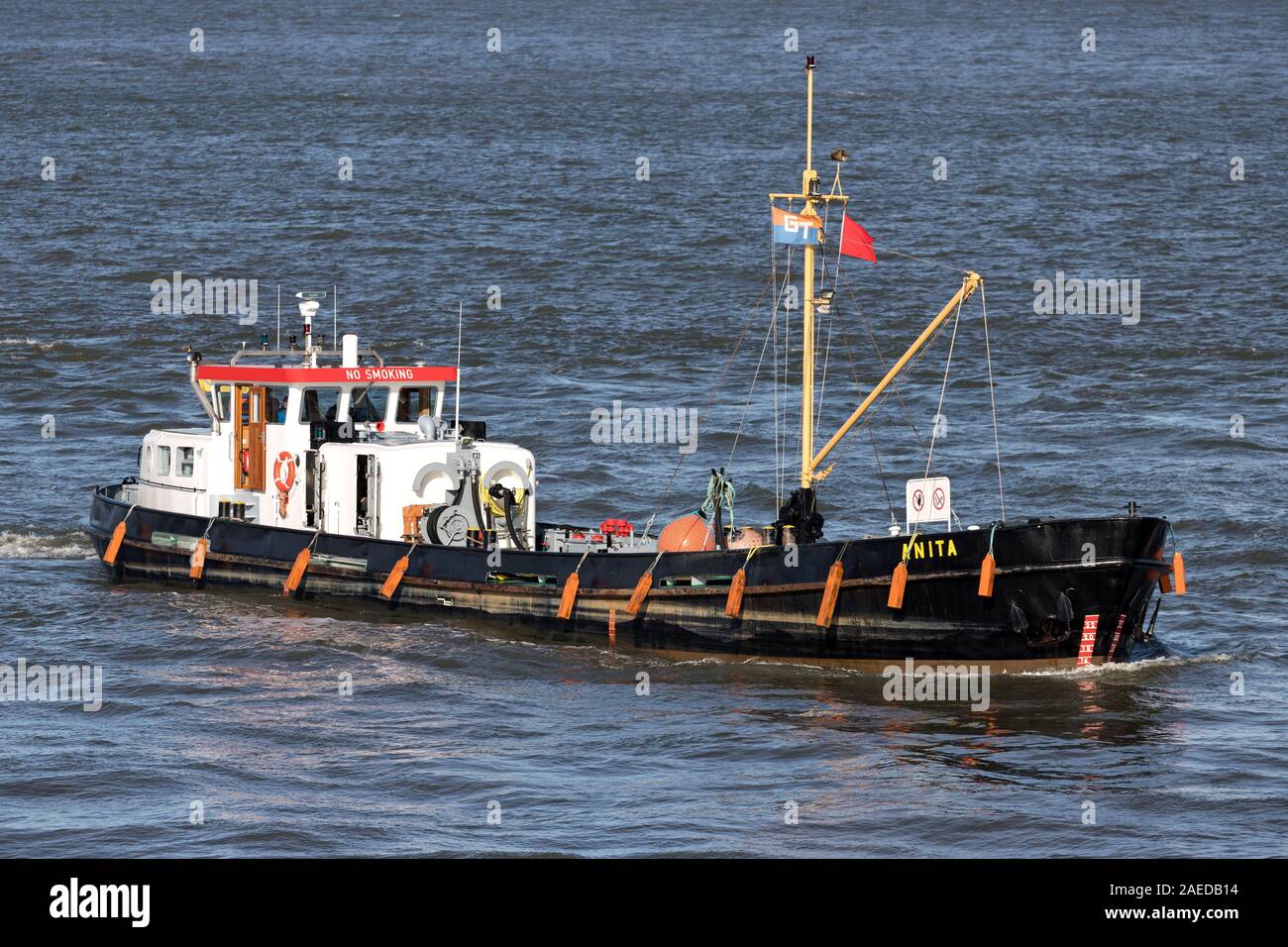 bunkering barge ANITA on the river Elbe Stock Photo