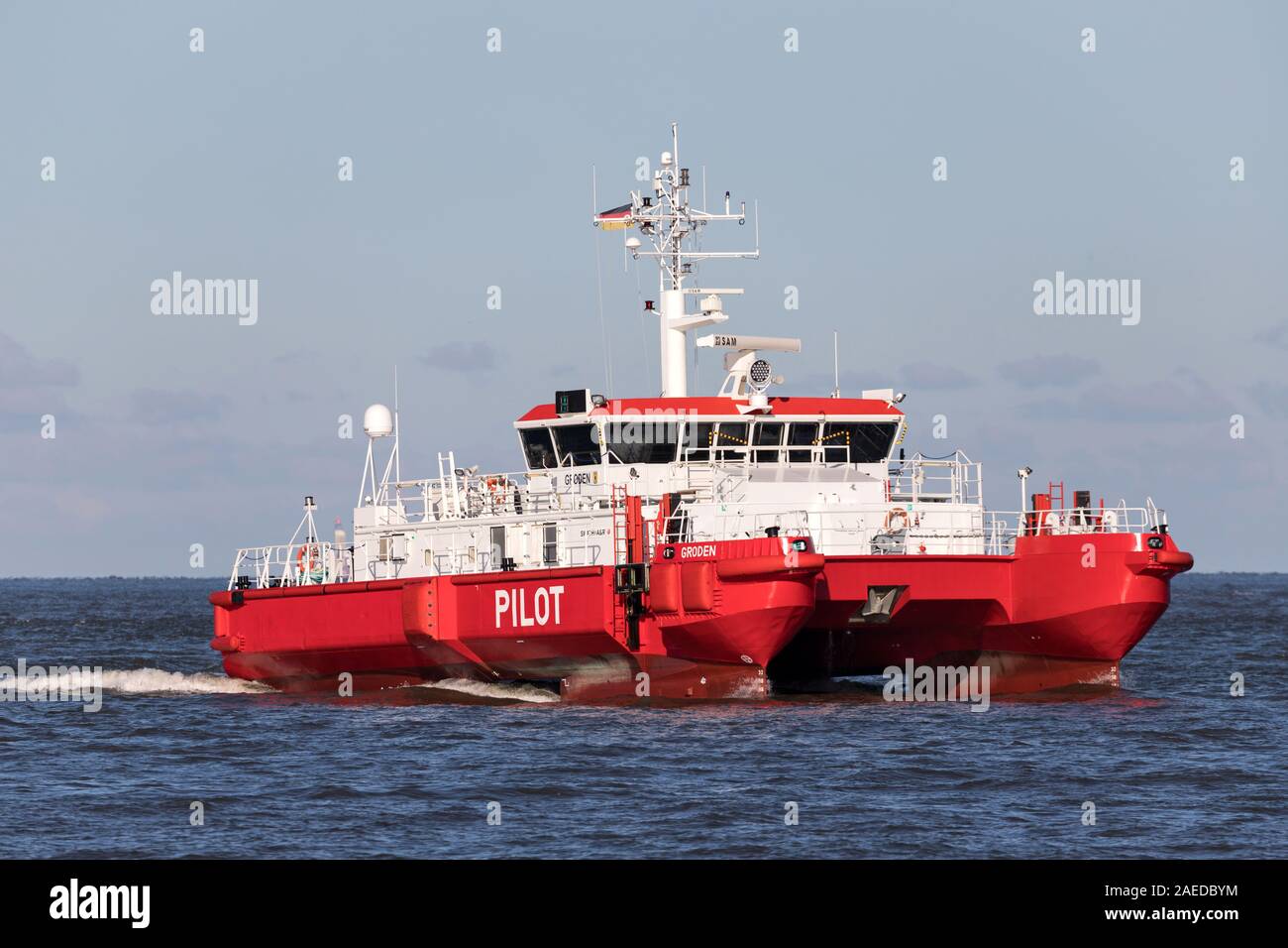 pilot tender GRODEN on the river Elbe Stock Photo