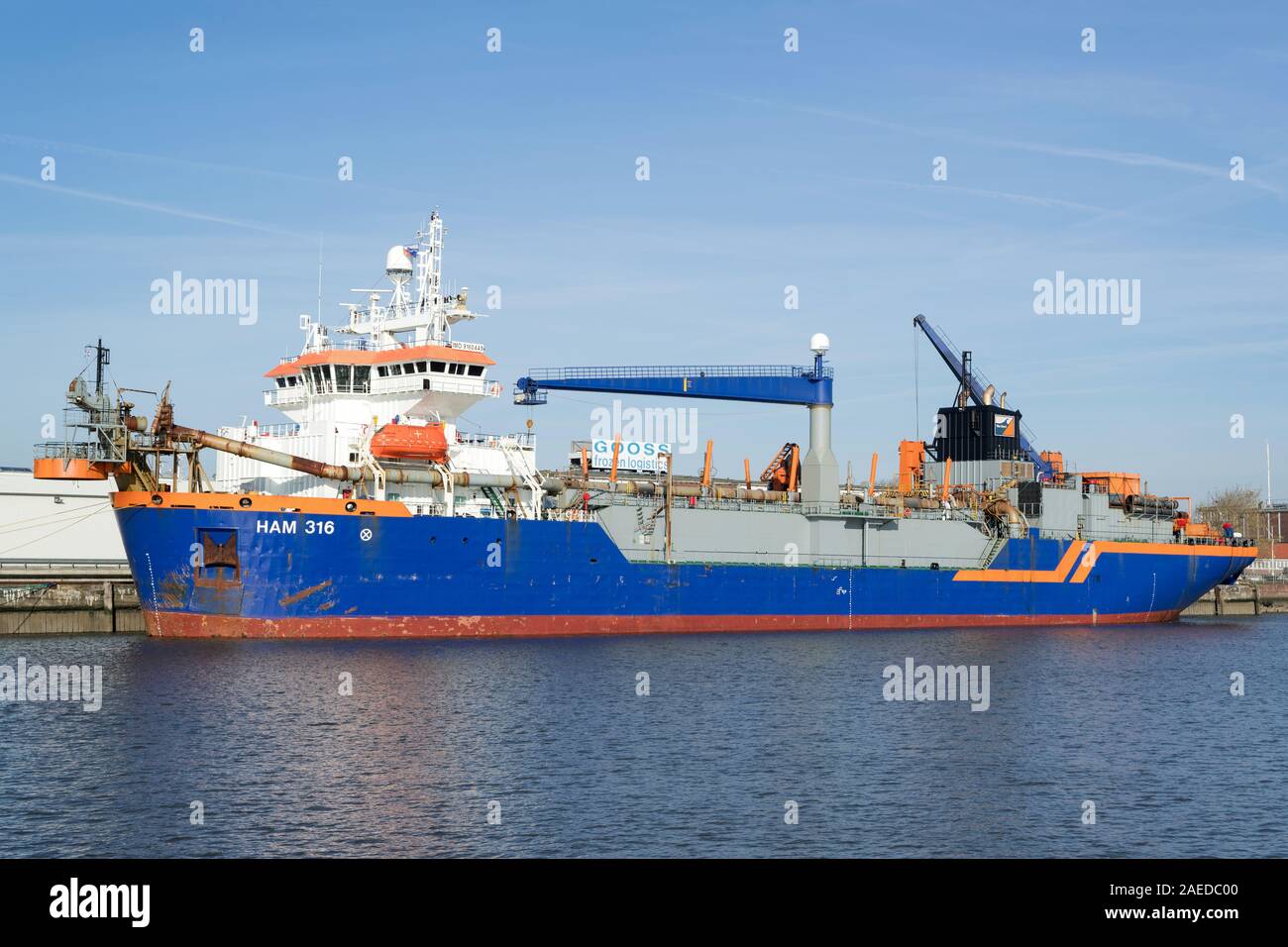 trailing suction hopper dredger HAM 316 operated by Van Oord, a Dutch contracting company with one of the world's largest dredging fleets Stock Photo