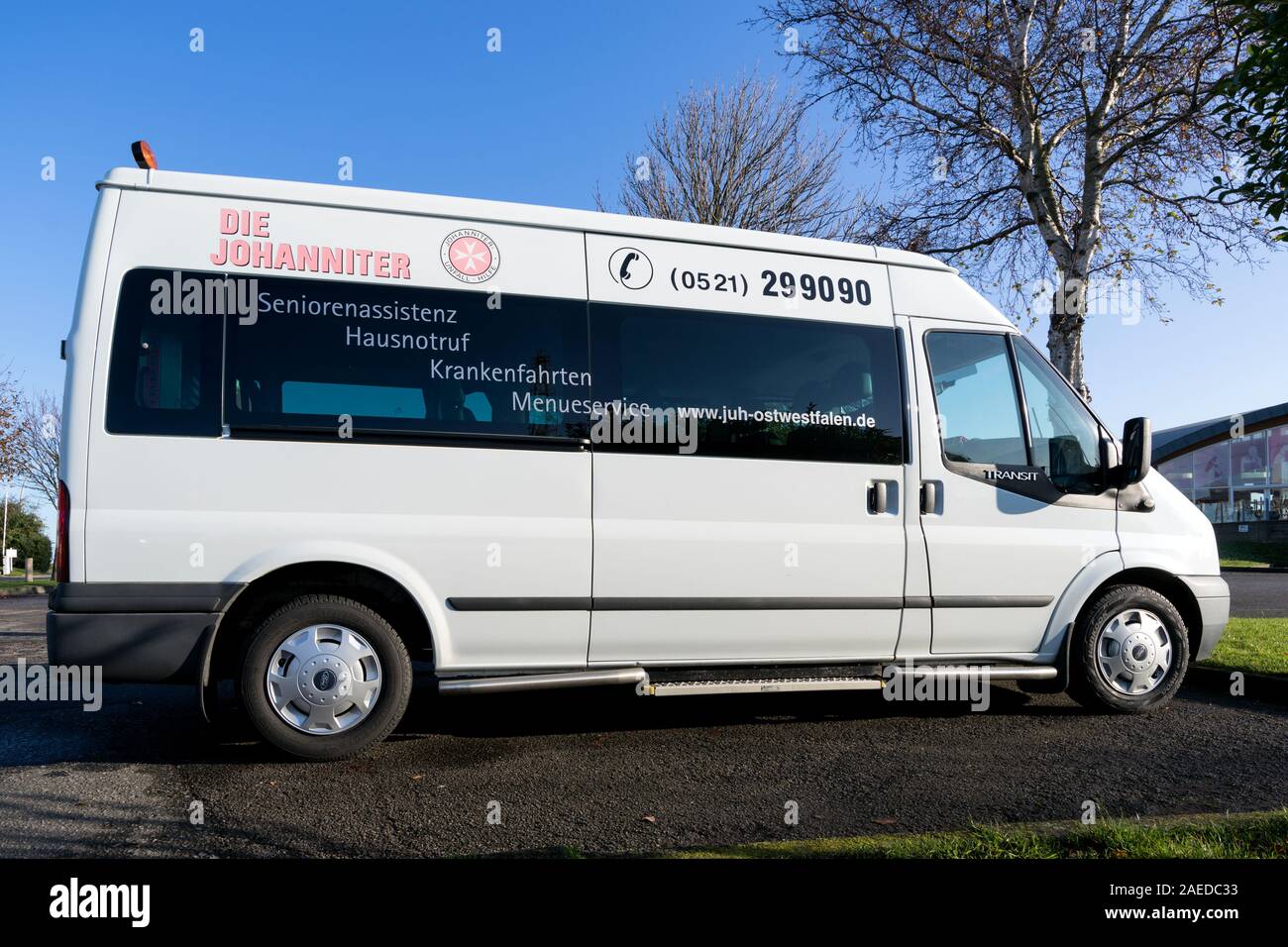 Johanniter minibus. Die Johanniter is a voluntary humanitarian organisation affiliated with the Brandenburg Bailiwick of the Order of St John. Stock Photo
