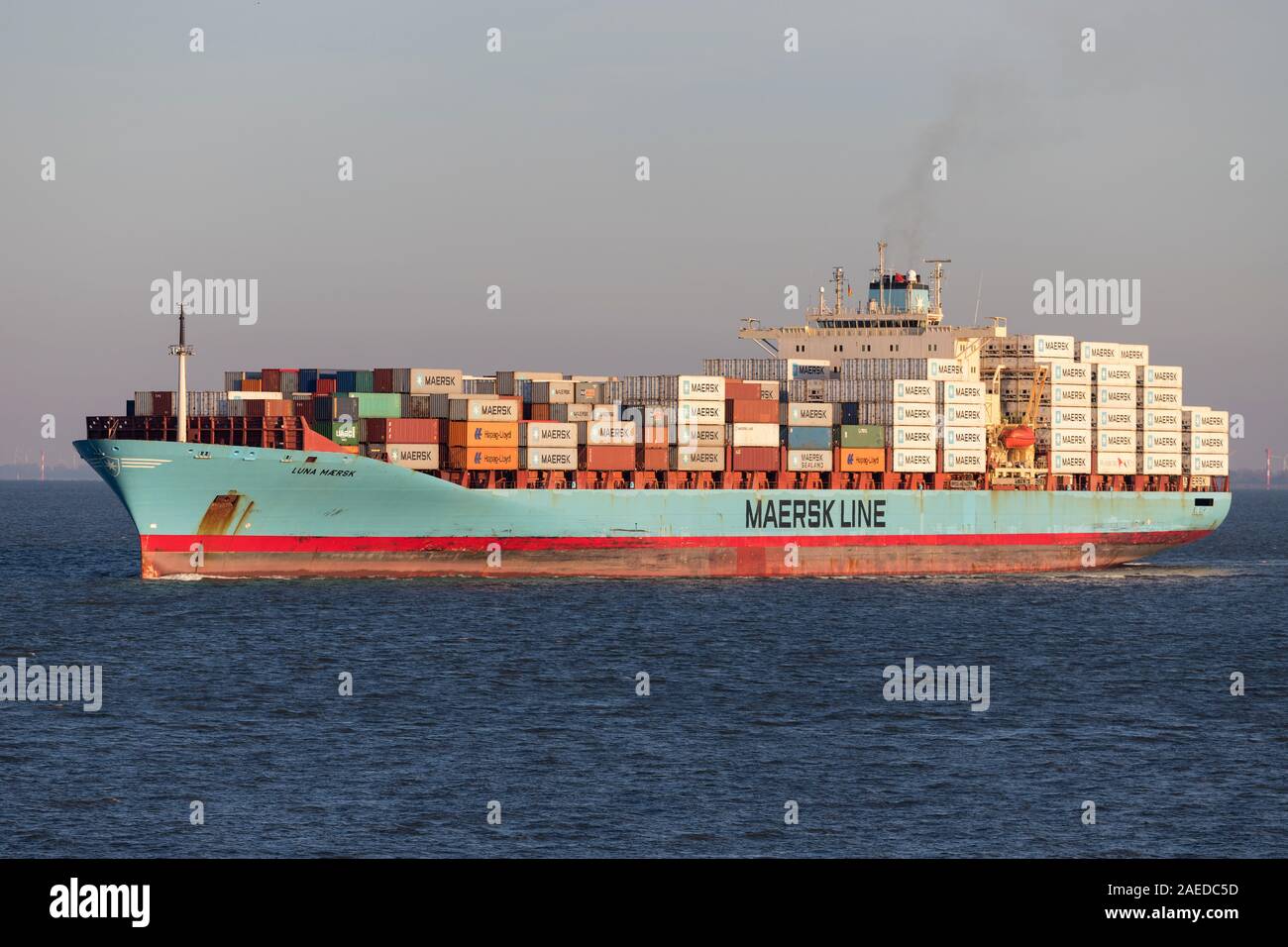 LUNA MAERSK on the river Elbe. Maersk is the largest container ship operator in the world. Stock Photo