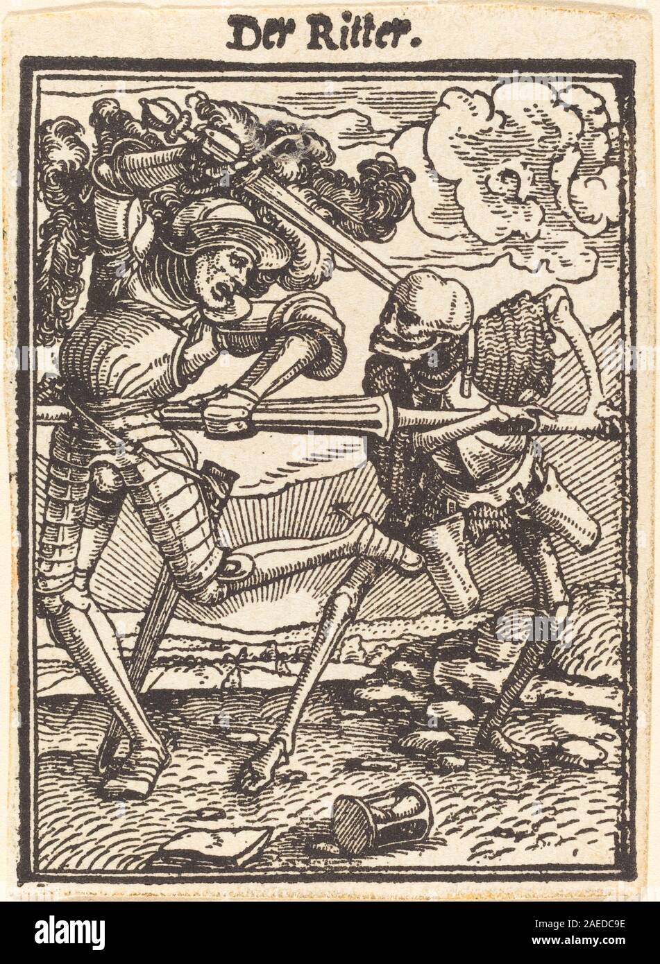 Engraving depicting a knight (Der Ritter), showing armor, posture ...