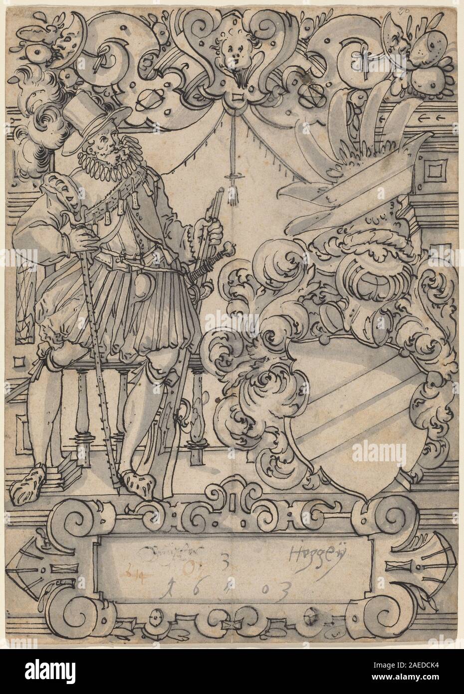 Hans Jegli II, A Donor with a Coat of Arms (Schildbegleiter und Wappenschild mit Schrägbalken), 1603 A Donor with a Coat of Arms (Schildbegleiter und Wappenschild mit Schrägbalken); 1603date Stock Photo