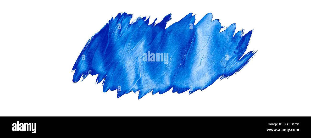 Blue textured brush strokes from watercolor paint isolated on white ...