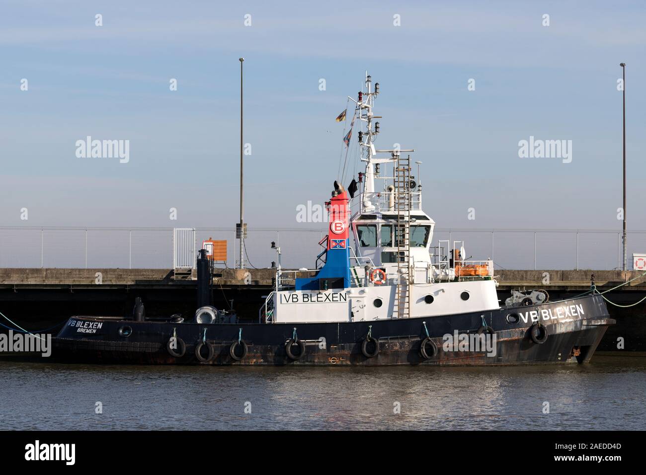 URAG tugboat VB BLEXEN in the port of Cuxhaven Stock Photo