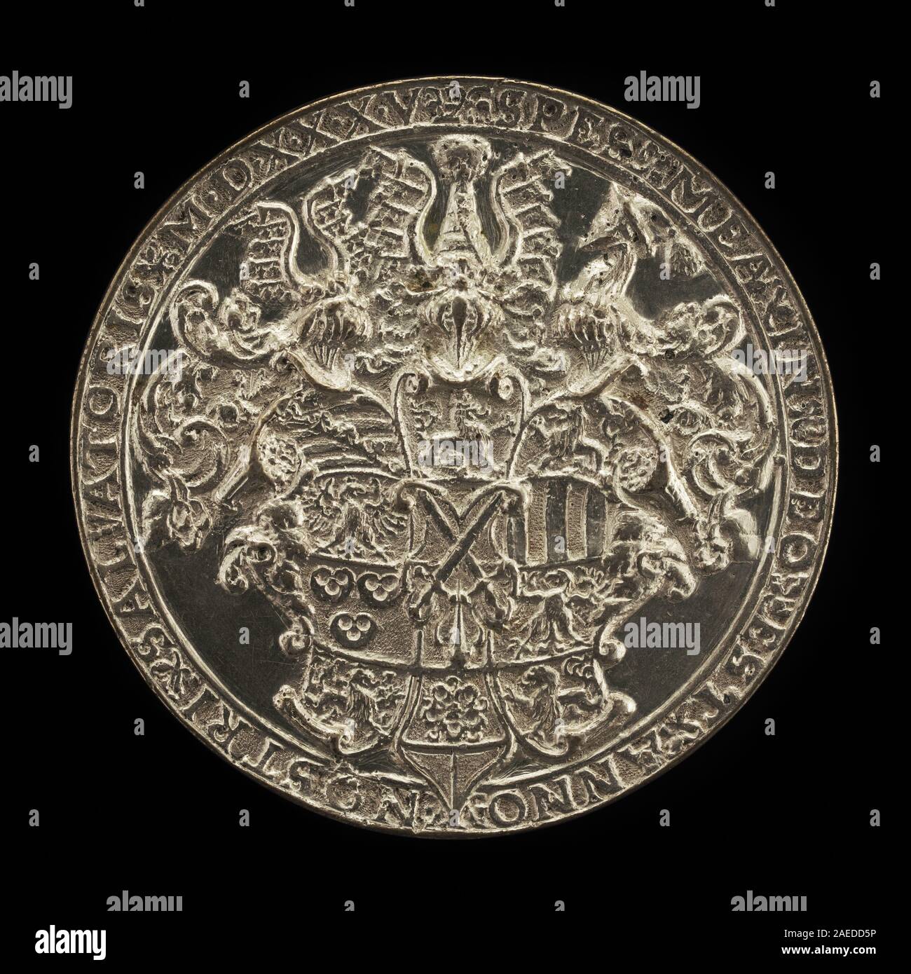 Hans Reinhart the Elder, Shield with Helms and Crests (reverse), 1535 Shield with Helms and Crests [reverse]; 1535date Stock Photo