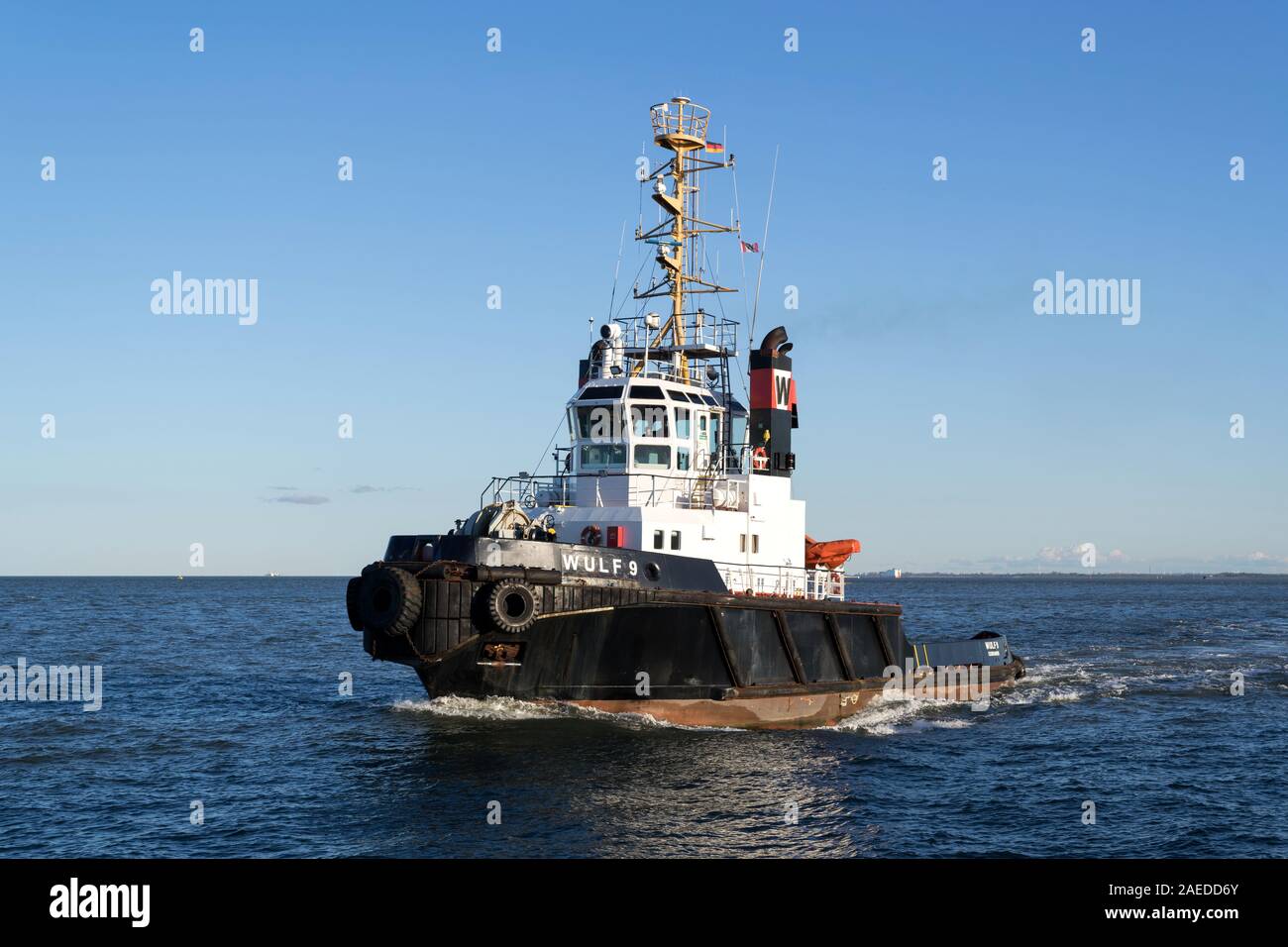 tugboat WULF 9 on the river Elbe Stock Photo