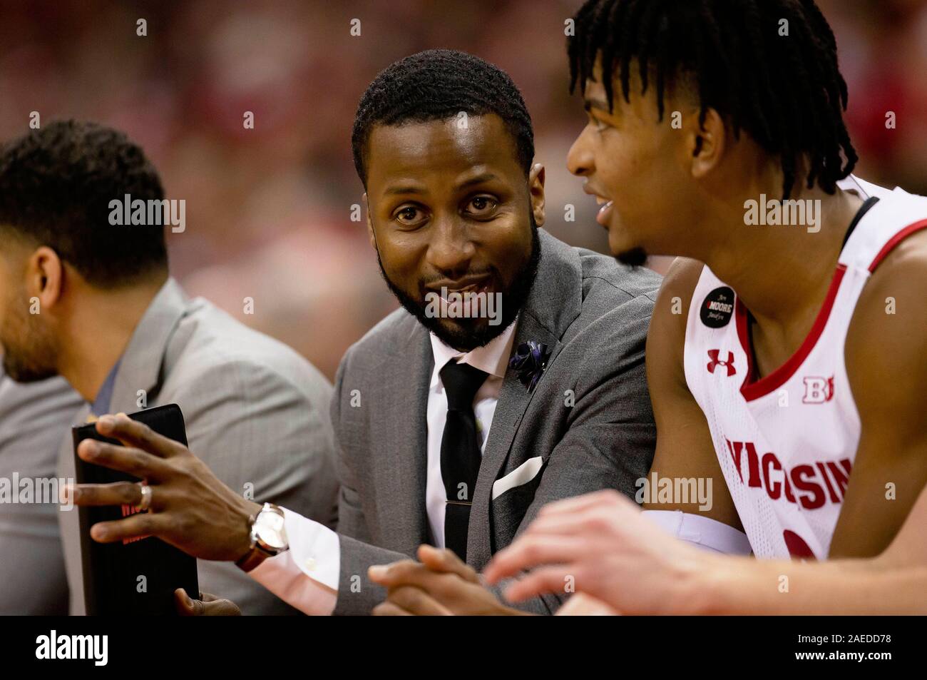 Madison, WI, USA. 7th Dec, 2019. Wisconsin assistant coach Alando Tucker  during the NCAA Basketball game between the Indiana Hoosiers and the  Wisconsin Badgers at the Kohl Center in Madison, WI. Wisconsin