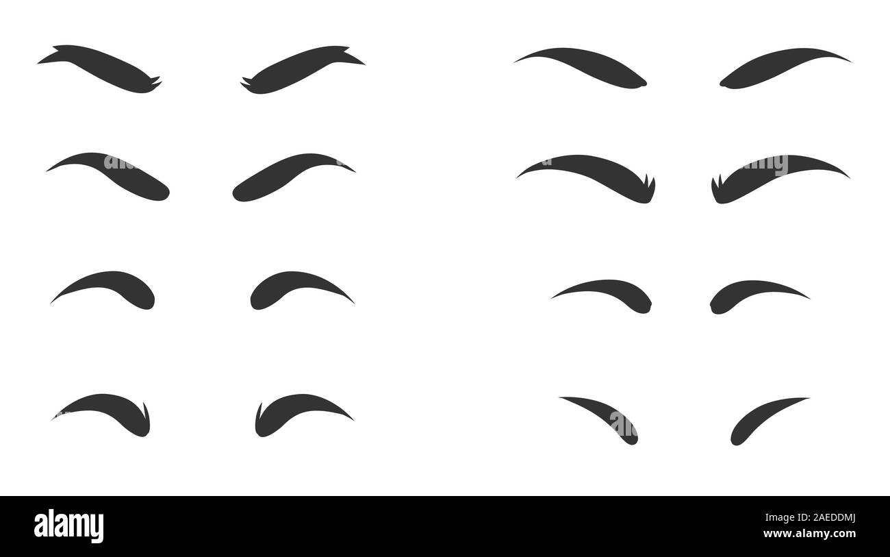 Eyebrows shapes Set. Various types of eyebrows. Makeup tips. Eyebrow shaping for women. Stock Vector