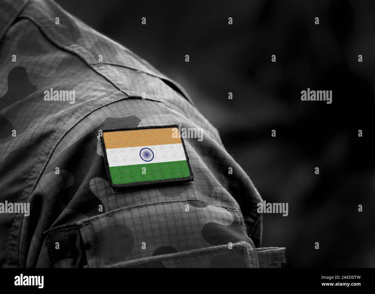 Flag of India on military uniform. Army, armed forces, soldiers. Collage. Stock Photo