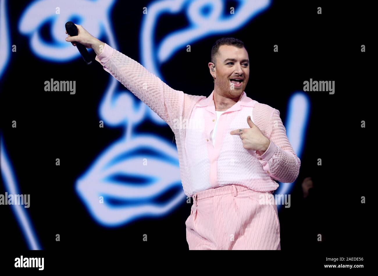 Sam Smith In Fishnets Sam Smith performs on stage during day two of Capital's Jingle Bell ...
