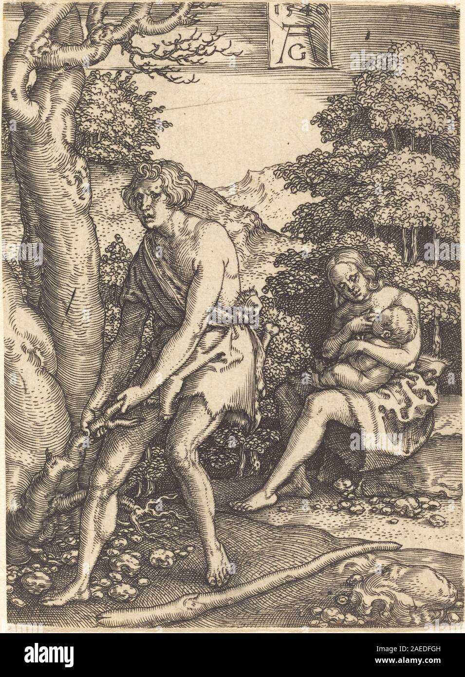 This artwork by Heinrich Aldegrever, dated 1540, depicts Adam and Eve ...