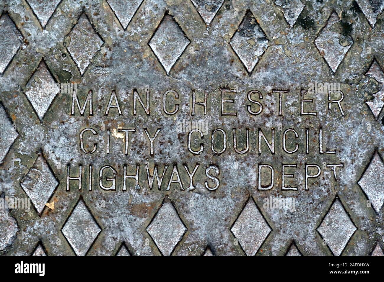 Manchester City Council Highways Dept,manhole cover,Greater Manchester,England,UK Stock Photo