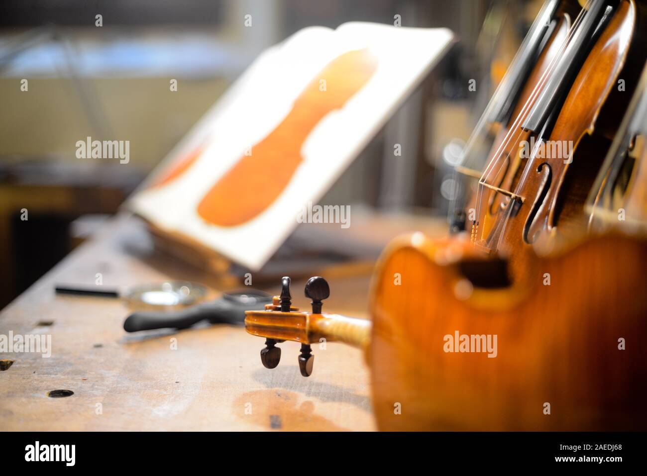 Violin Maker at work Stock Photo Alamy