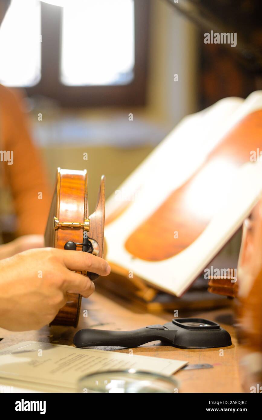 Violin Maker at work Stock Photo Alamy