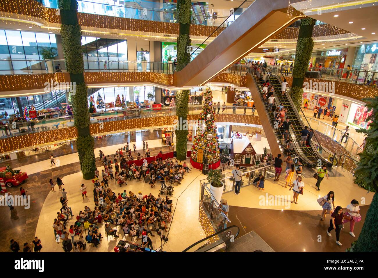 A Christmas scene in Robinsons Galleria shopping mall, Cebu City,Philippines.Christmas is celebrated extensively in the Philippines starting in the mo Stock Photo