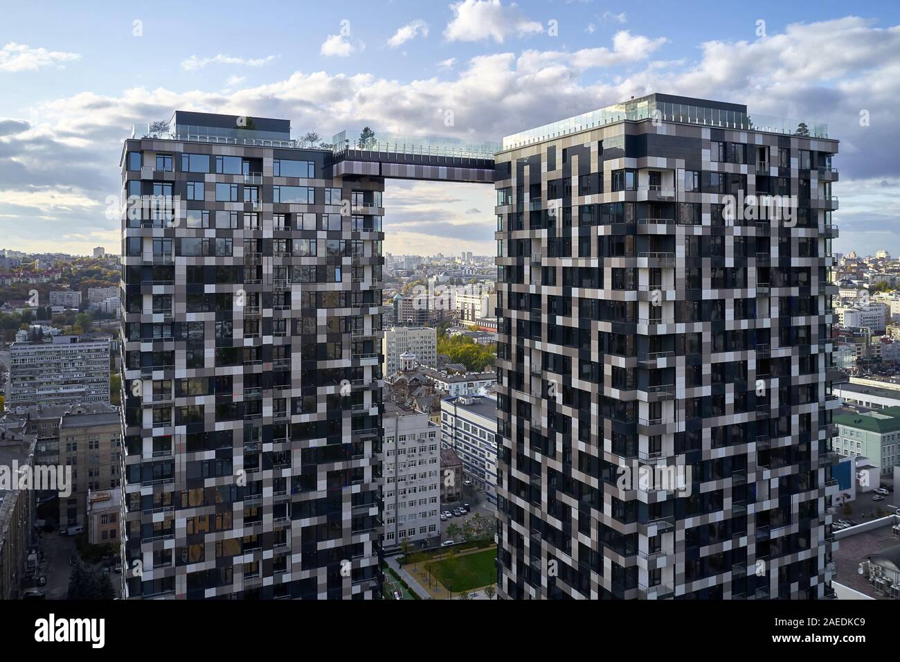 Aerial view at cityscape with modern high-rise houses Stock Photo