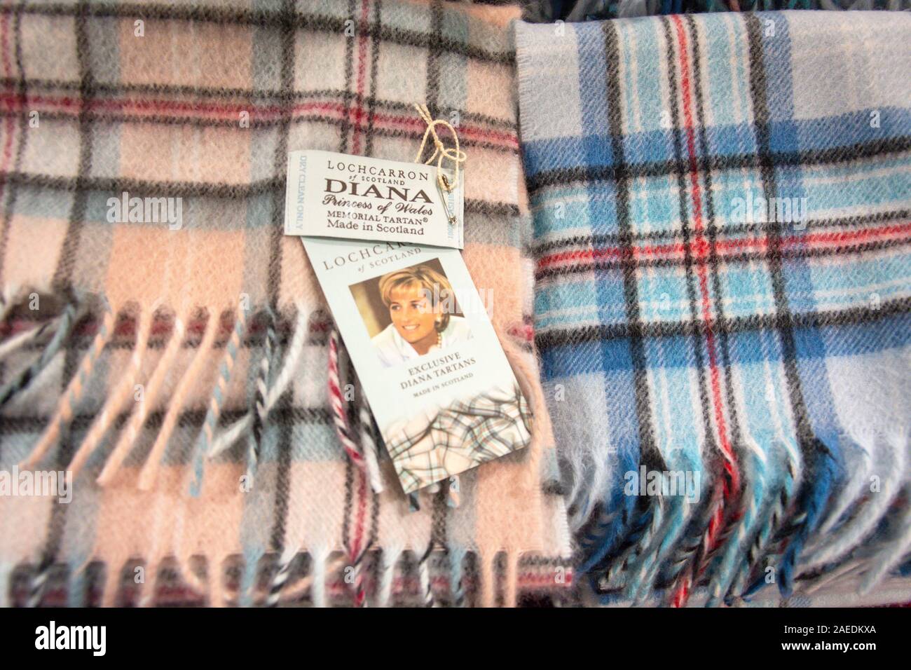 Diana Princess of Wales memorial tartan, Gretna Green Famous Blacksmiths Shop, Gretna Green, Gretna, Dumfries and Galloway, Scotland, United Kingdom Stock Photo