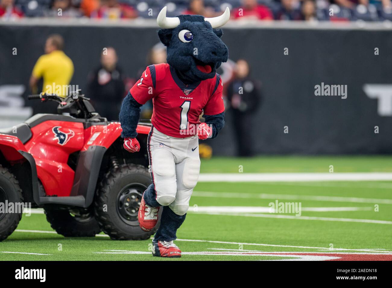 Houston, TX, USA. 8th Dec, 2019. Houston Texans mascot Toro prior to an NFL football game between the Denver Broncos and the Houston Texans at NRG Stadium in Houston, TX. The Broncos won the game 38 to 24.Trask Smith/CSM/Alamy Live News Stock Photo