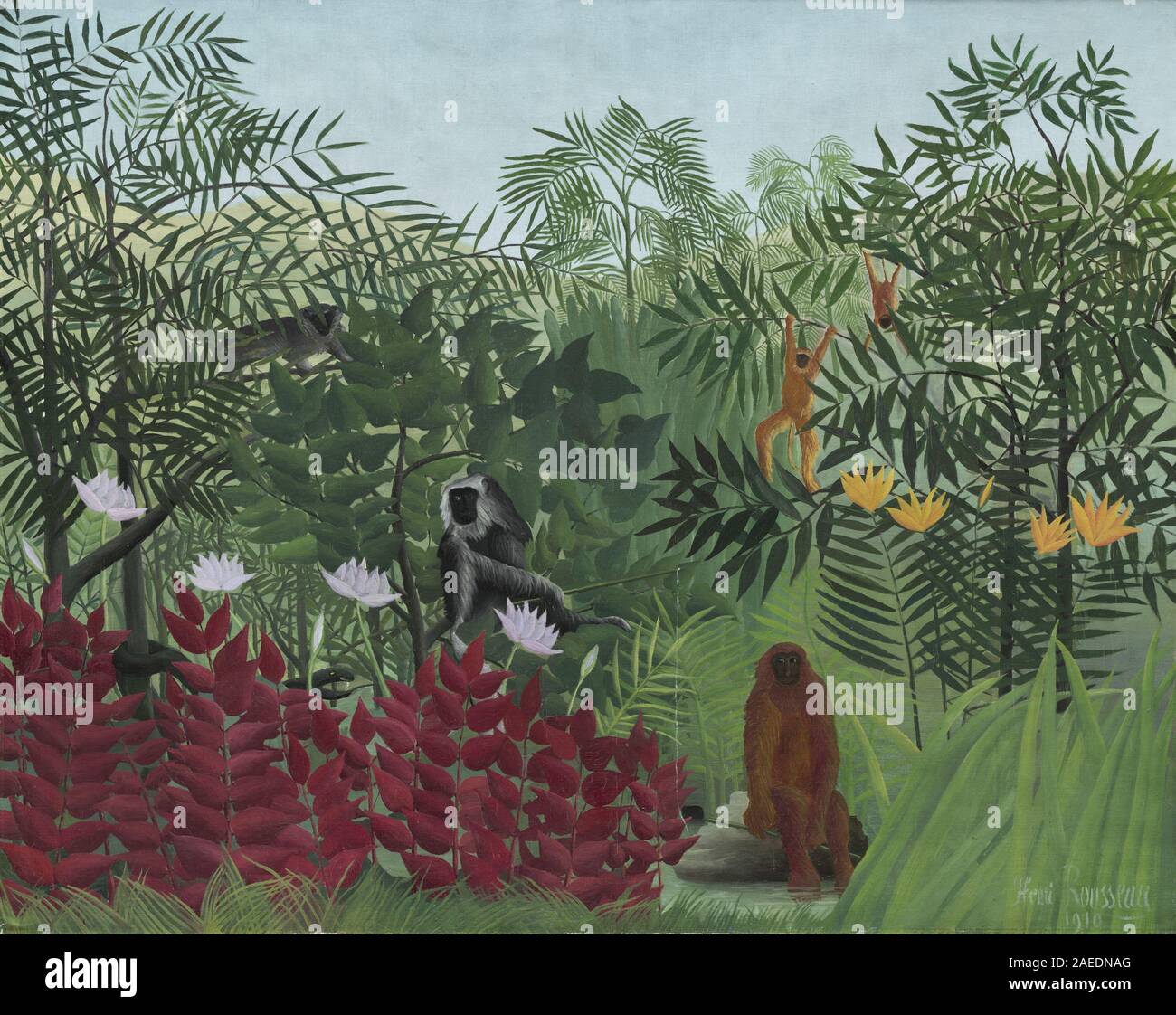 Tropical Forest with Monkeys - by Henri Rousseau, 1910 Stock Photo 
