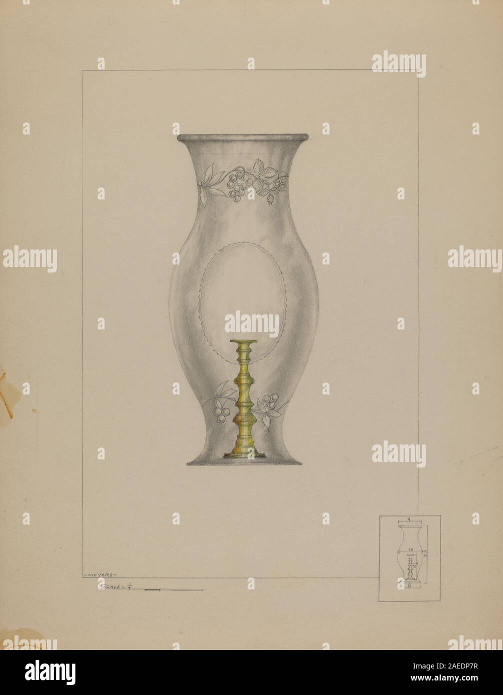 Henry Meyers, Hurricane Shade and Candlestick, c 1937 Hurricane Shade