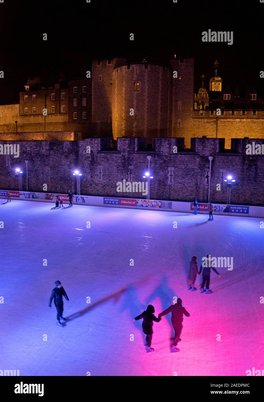 People ice skating by the Tower of London,London,England,UK Stock Photo
