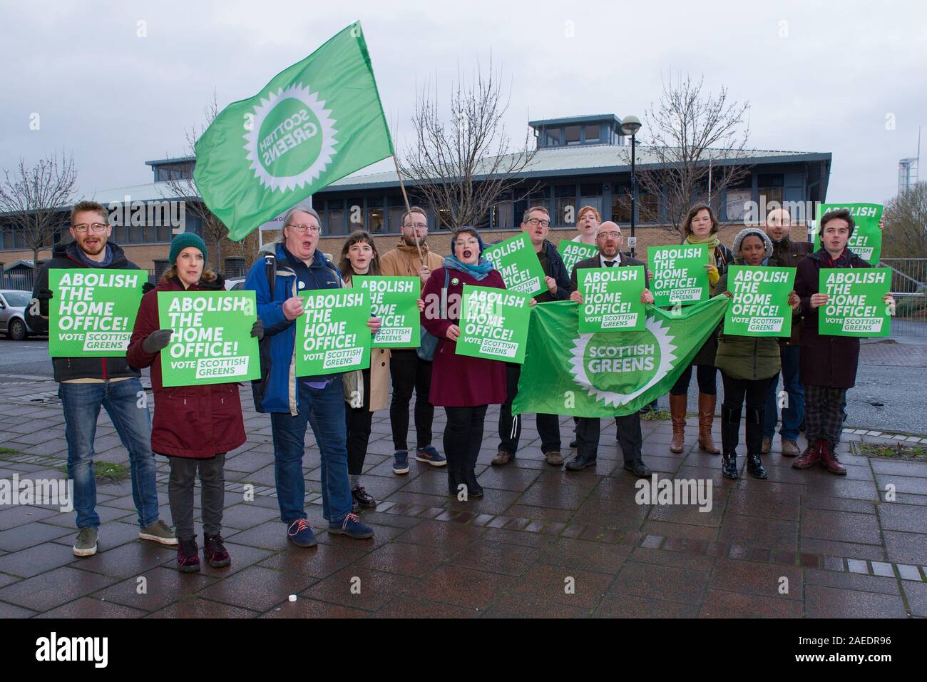 Glasgow, UK. 22 November 2019. Pictured: Patrick Harvie MSP - Co Leader of the Scottish Green Party campaigns with local candidates, councillors and party members for the abolition of the home office.  Credit: Colin Fisher/Alamy Live News. Stock Photo