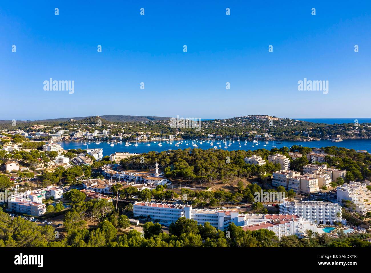 Aerial photo, view of Costa de la Calma and Santa Ponca with hotels and beaches, Costa de la Calma, Caliva region, Majorca, Balearic Islands, Spain Stock Photo