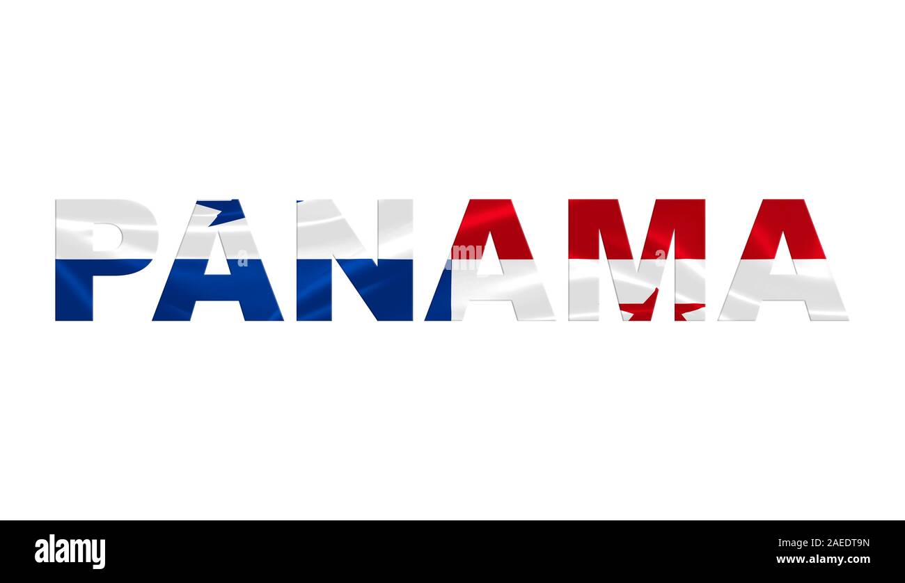 'Panama' Lettering Art over the Panamanian Flag. Stock Photo