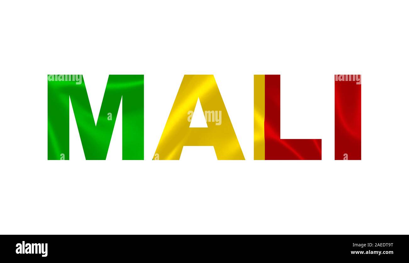 'Mali' Lettering Art over the Mali Flag. Stock Photo