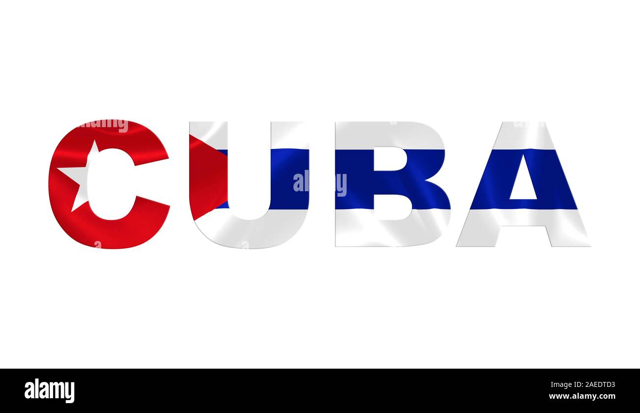 'Cuba' Lettering Art over the Cuabn Flag. Stock Photo