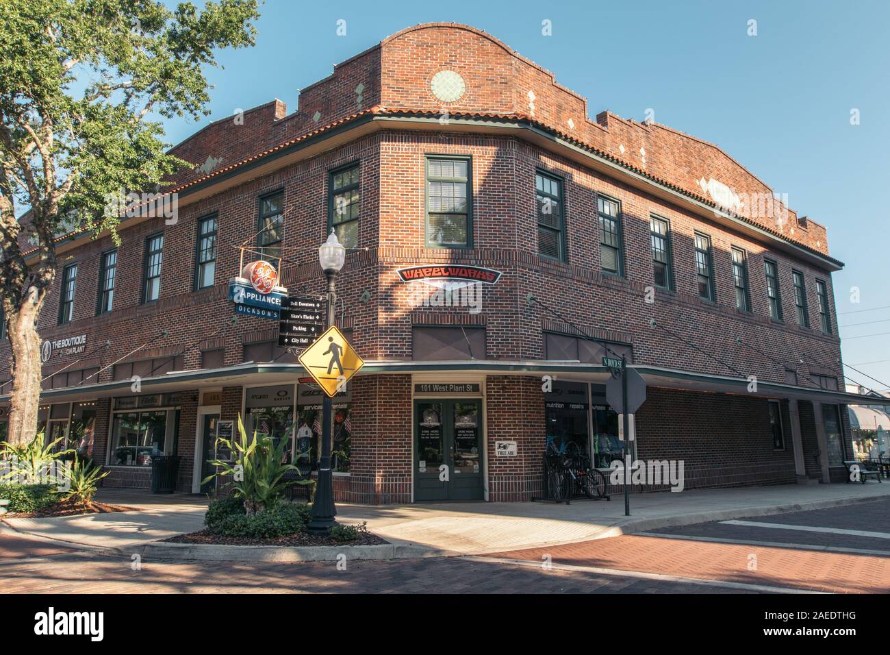 WINTER GARDEN, FLORIDA: MAY 29, 2019 - Wheel Works, a downtown bicycle service and repair shop off the West Orange bike trail in a vintage brick build Stock Photo