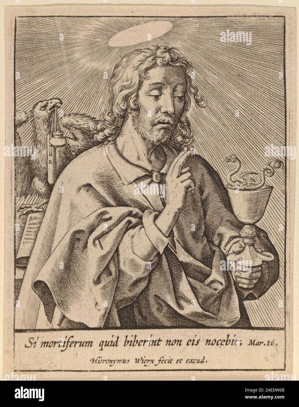 This engraving by Hieronymus Wierix depicts Saint John the Evangelist ...