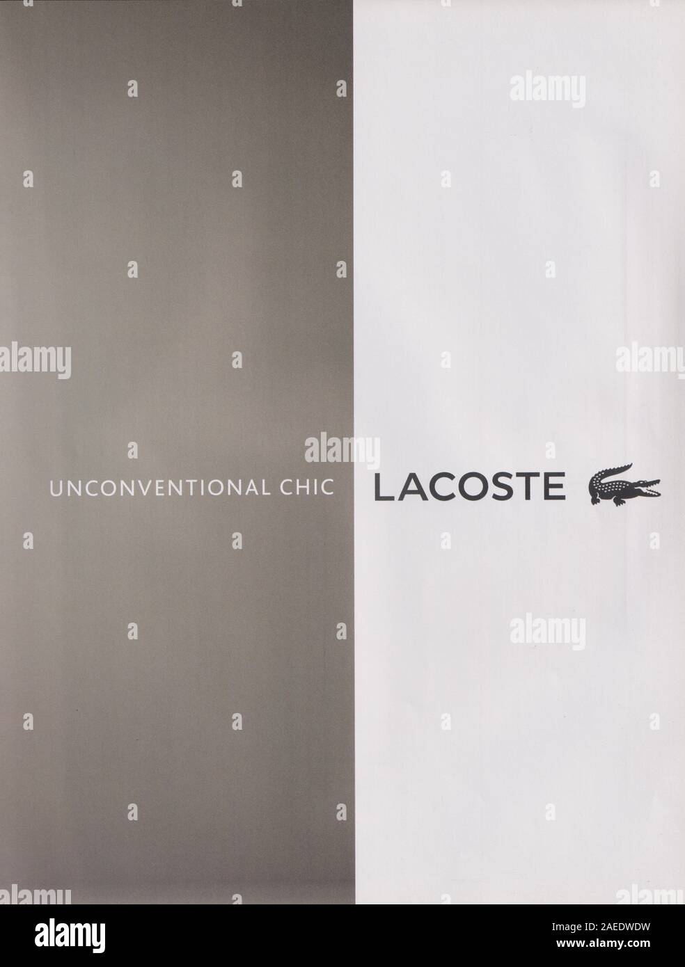 poster advertising Lacoste fashion house in paper magazine from 2012 year, advertisement, creative Lacoste advert from 2010s Stock Photo