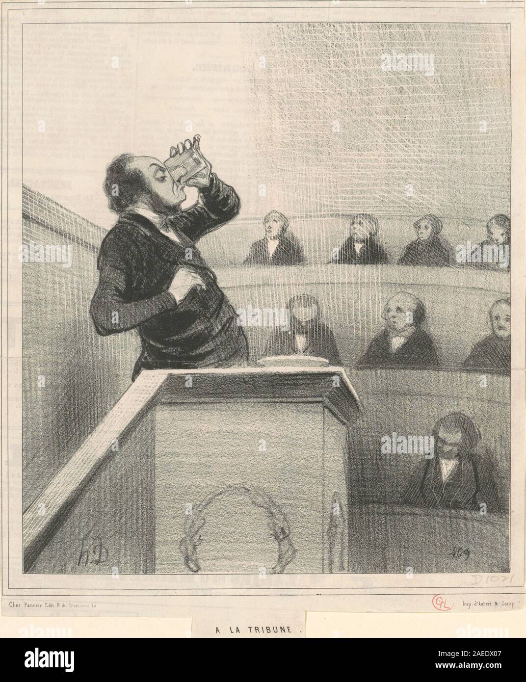 Audience Ribune Honoré Daumier's 19th-century lithograph 'A la tribune' depicts a ...