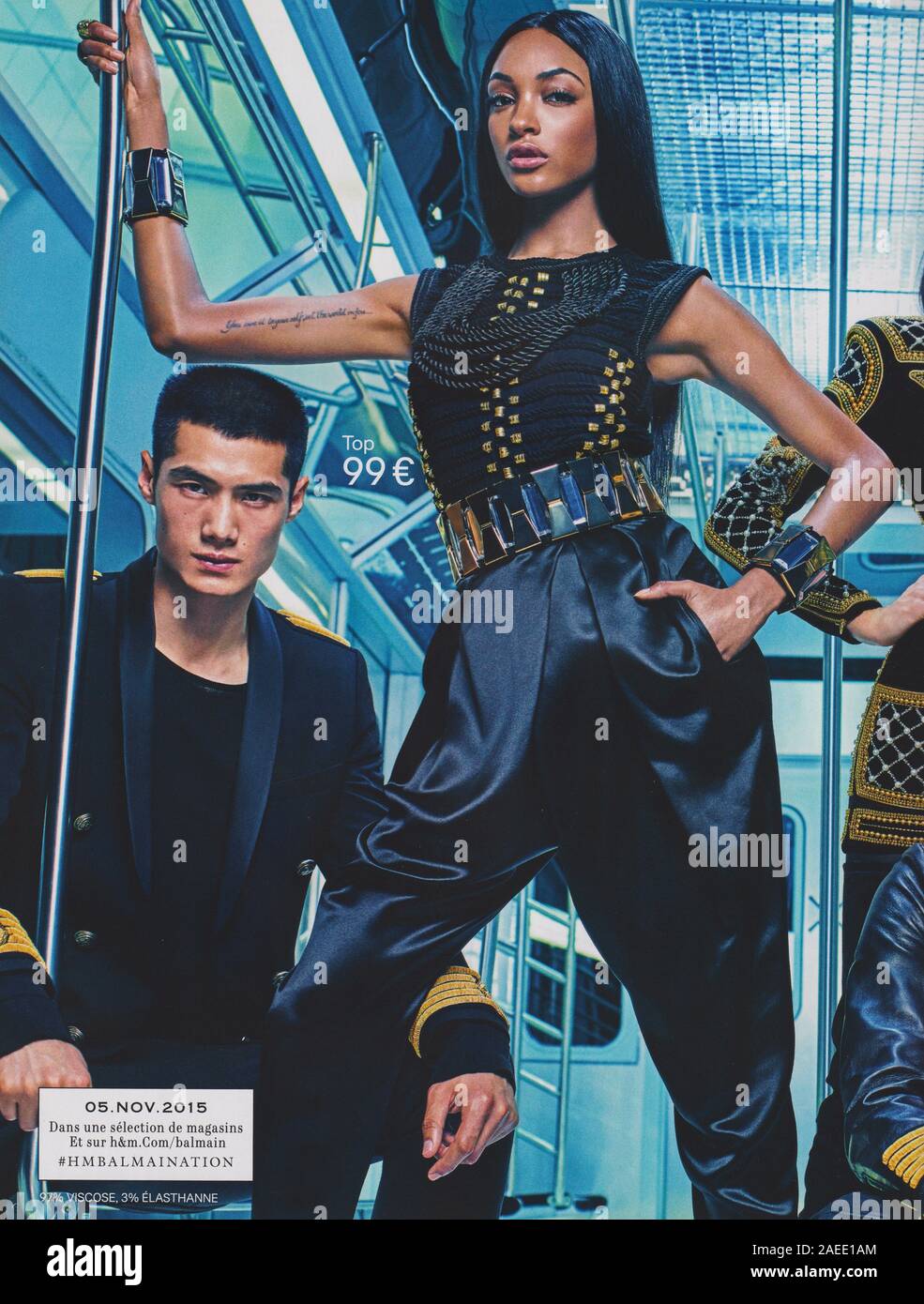 poster advertising Balmain, H&M fashion house with Jourdan Dunn, paper  magazine from 2015, advertisement, creative Balmain 2010s advert Stock  Photo - Alamy