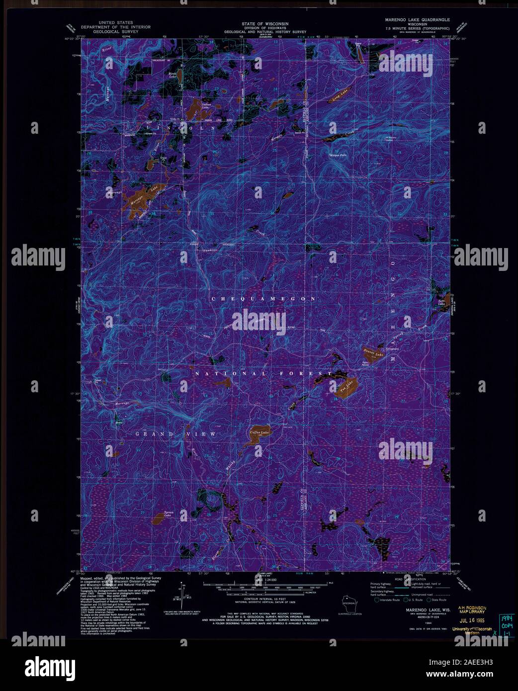 WI Marengo Lake 500839 1984 24000 Inverted Restoration Stock Photo Alamy