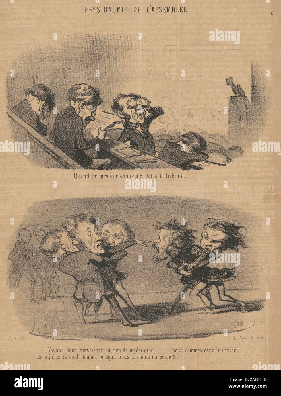 Honoré Daumier, Quand un orateur ennuyeux est a la tribune, 19th century Quand un orateur ennuyeux est a la tribune; 19th century date Stock Photo