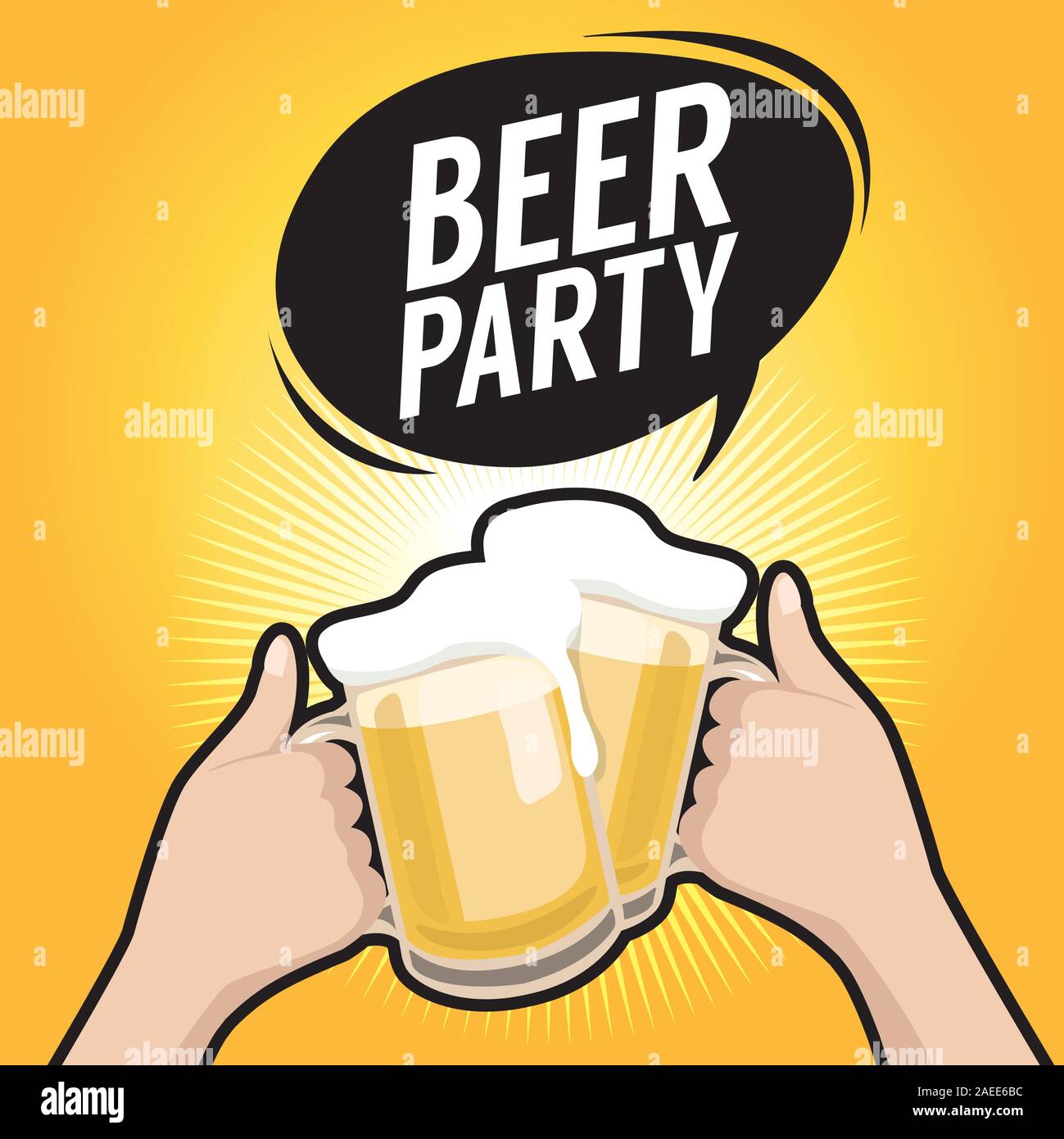 Two hands holding beer glasses with foam. Beer party concept Stock