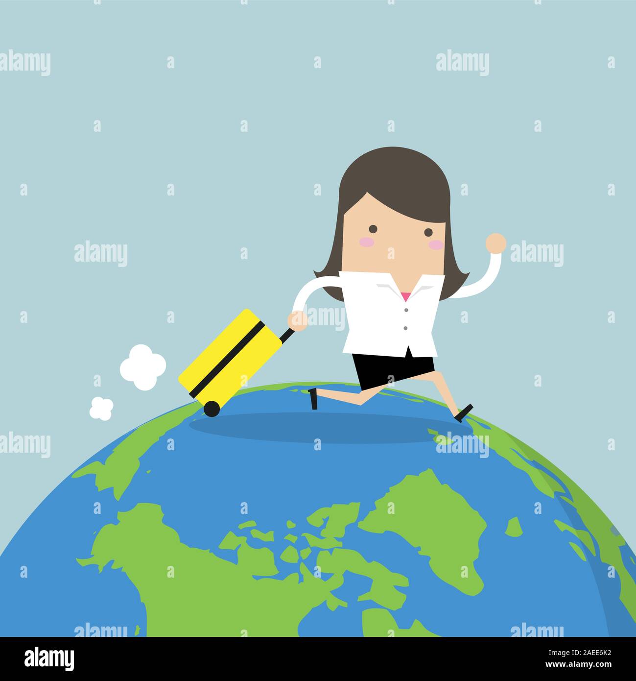 Businesswoman with suitcase walking around the world. vector Stock ...
