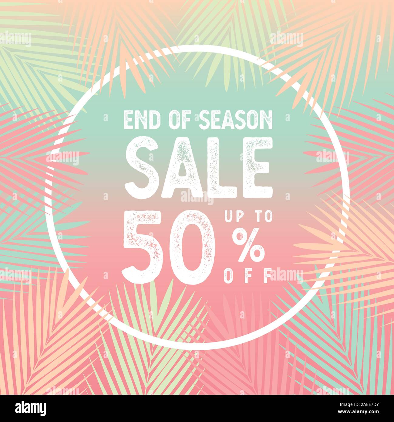 End of season sale up to 50 percent banner vector, Palm leaves with ...