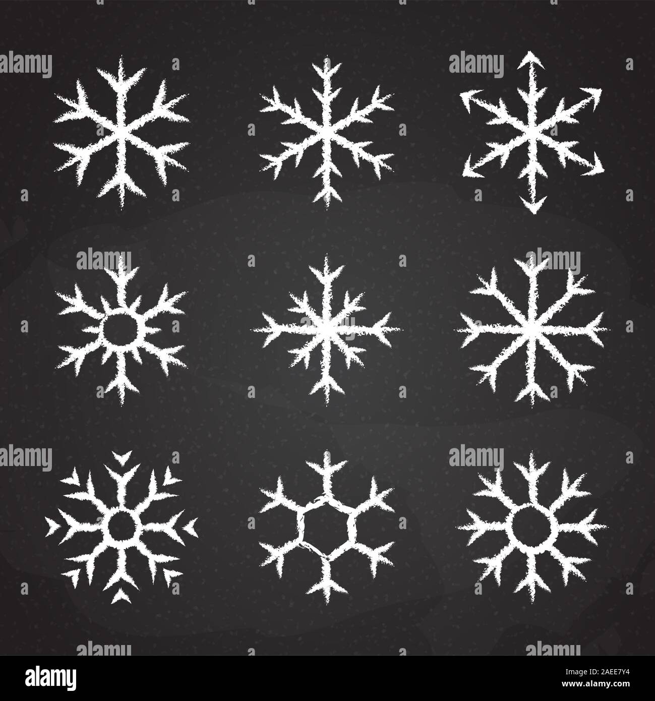 Frozen snowflake symbol collection illustration. Chalk style line white  snowflakes isolated on blackboard for abstract christmas celebration design  or winter season decoration ornament Stock Photo - Alamy