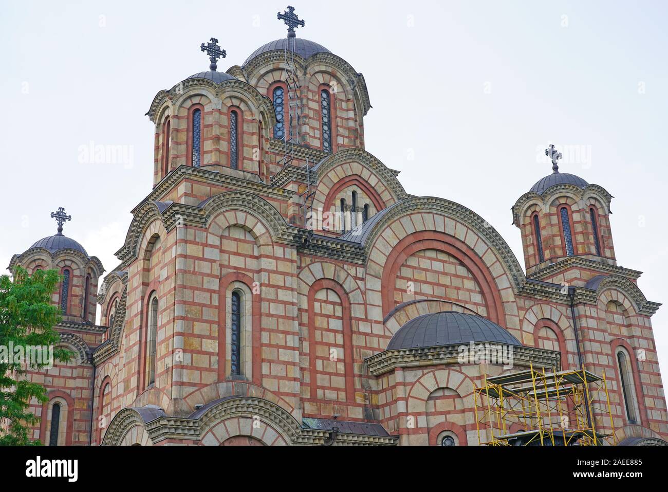 BELGRADE, SERBIA -18 JUN 2019- View of the Church of Saint Mark, a landmark Serbo-Byzantine Serbian Orthodox church located in the Tašmajdan park in B Stock Photo