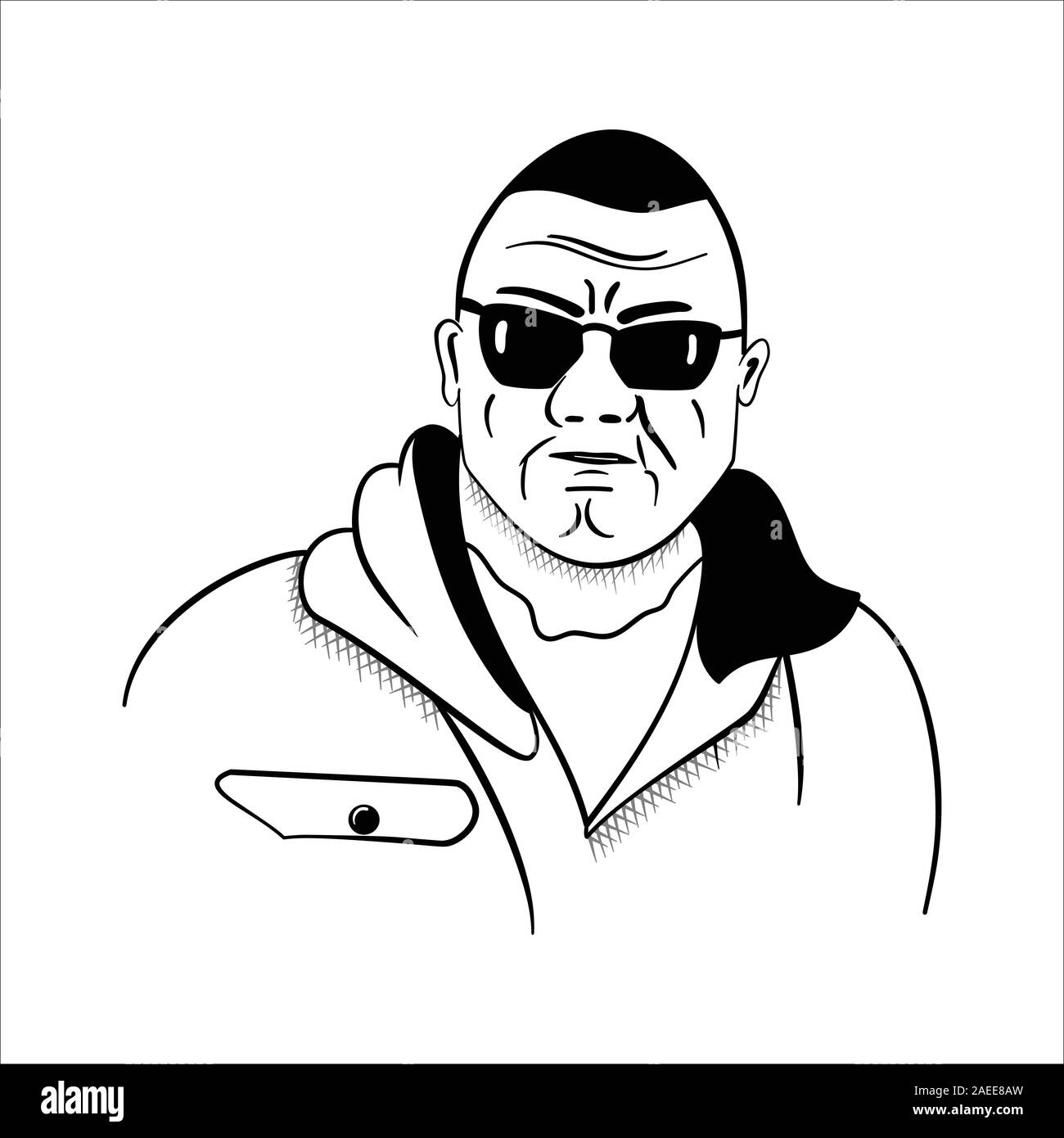 Closeup vector illustration of strong confident man in sun glasses Stock Vector