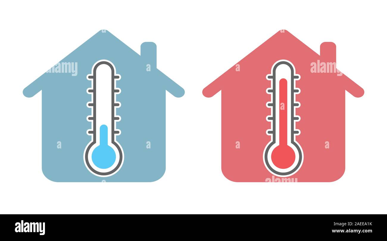 Thermometer icon with home sign, for temperature in room concept - Symbol Vector Illustration. Stock Vector