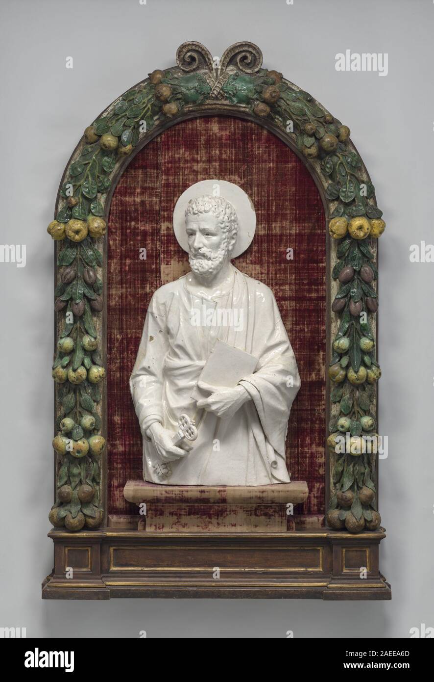 Imitator of Andrea della Robbia (figure); Probably Italian 16th Century (framing garland), Saint