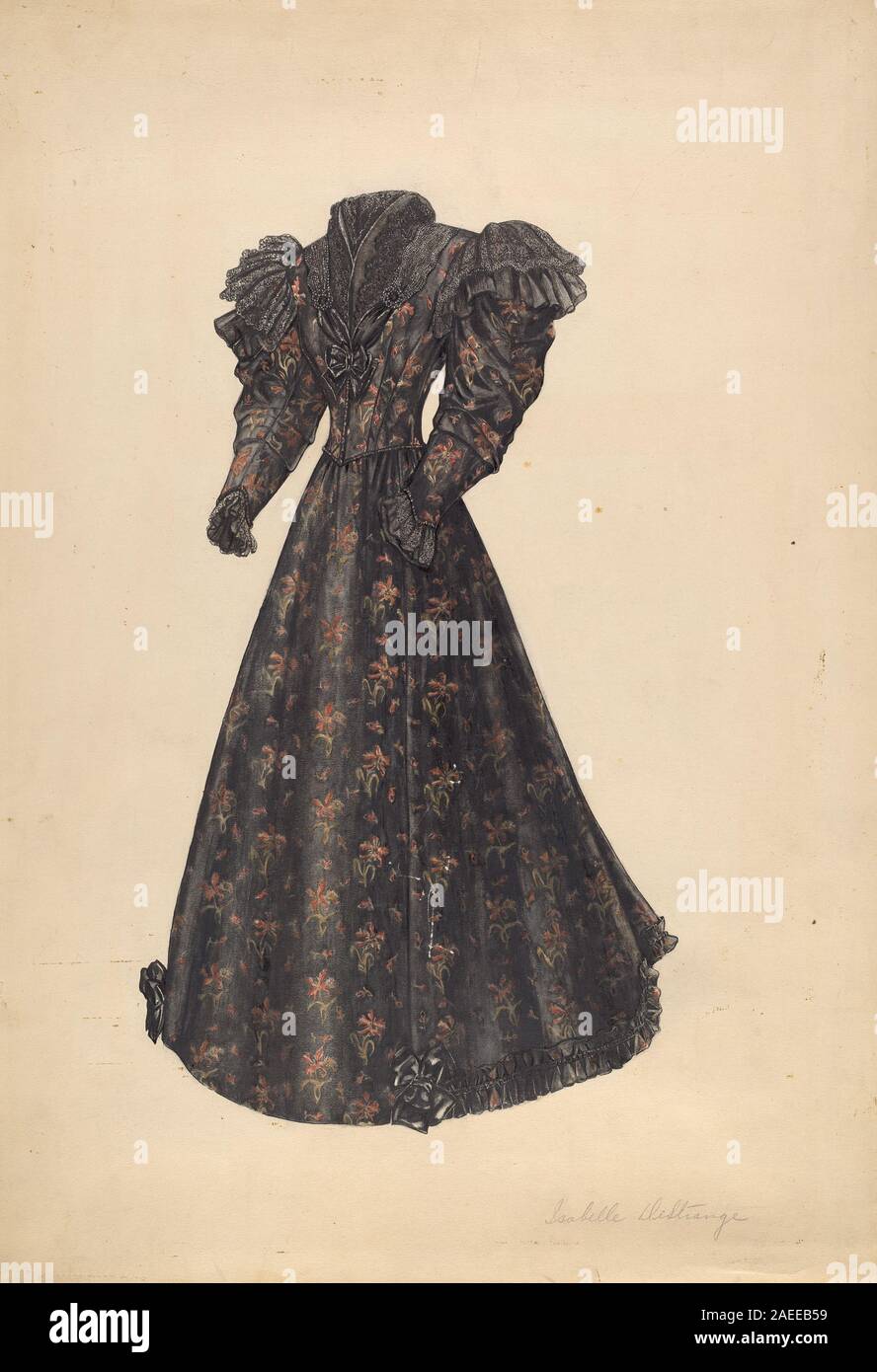 Dress, by Isabelle De Strange between 1935-1942, is a women's garment for daily or formal wear, emphasizing fabric, silhouette, cut, construction, and decorative or functional design Stock Photo