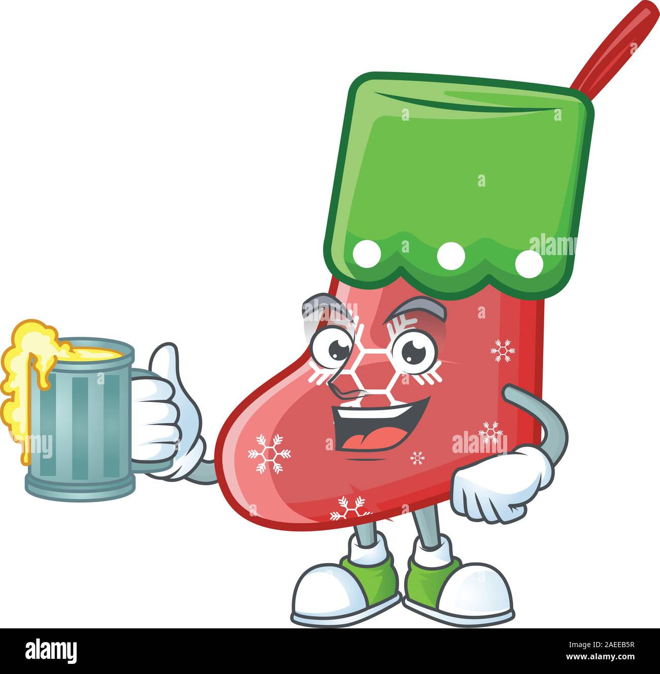 Happy santa socks holding a glass of beer Stock Vector